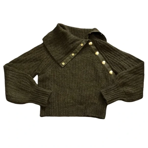 Derek Lam 10 Crosby Astra Embellished Turtleneck Sweater Sz M Olive Green Alpaca - Picture 1 of 7